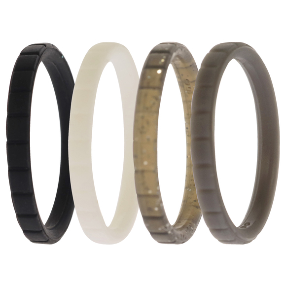 Silicone Wedding Stackble Lines Ring Set -Black-White by ROQ - Picture 2 of 2